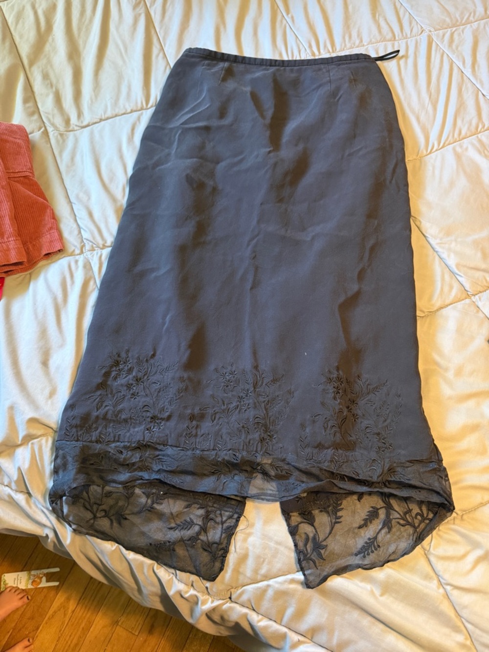 Women's Black Embroidered High-Low Skirt